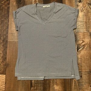 Striped V-Neck ELLISON Brand Short Sleeve Top